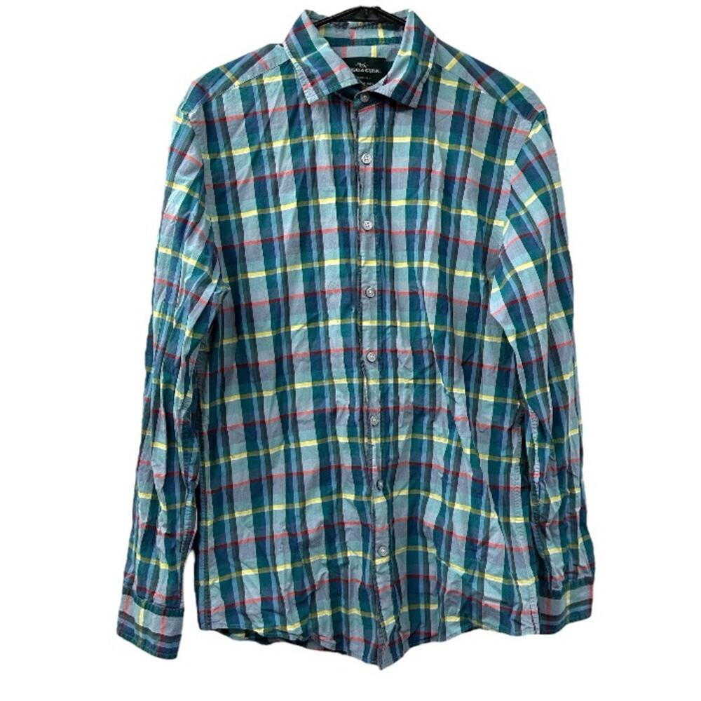 Rodd & Gunn Blue Red & Yellow Striped Plaid Italian Button Down Shirt Size‎ M